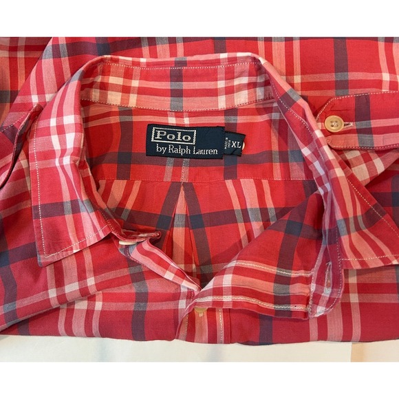 Polo Ralph Lauren Men's Pink Plaid 2 Front Button Down Flap Pockets XL  Epaulets - Picture 5 of 5